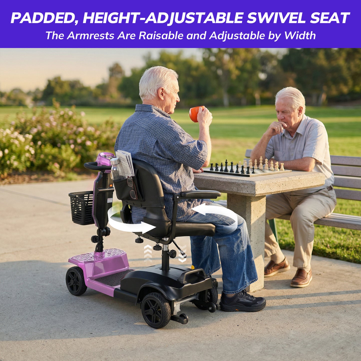 SACVON Mobility Scooter for Adults with 330 lbs Capacity,Foldable Motorized Scooter for Senior,12.5 Miles Travel,Airport Approved,Pink
