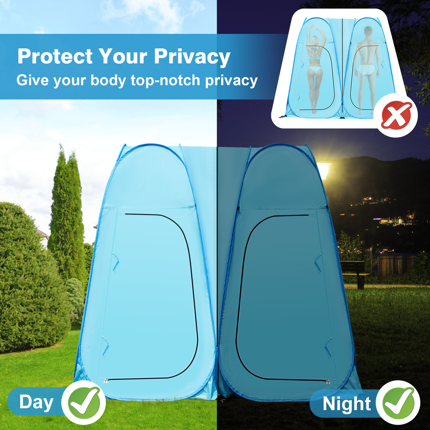 Pop Up Shower Tent, Vecukty 94.5x47.2x78.7inch Upgrade Double Privacy Tent, Porta-Potty Tent,Blue