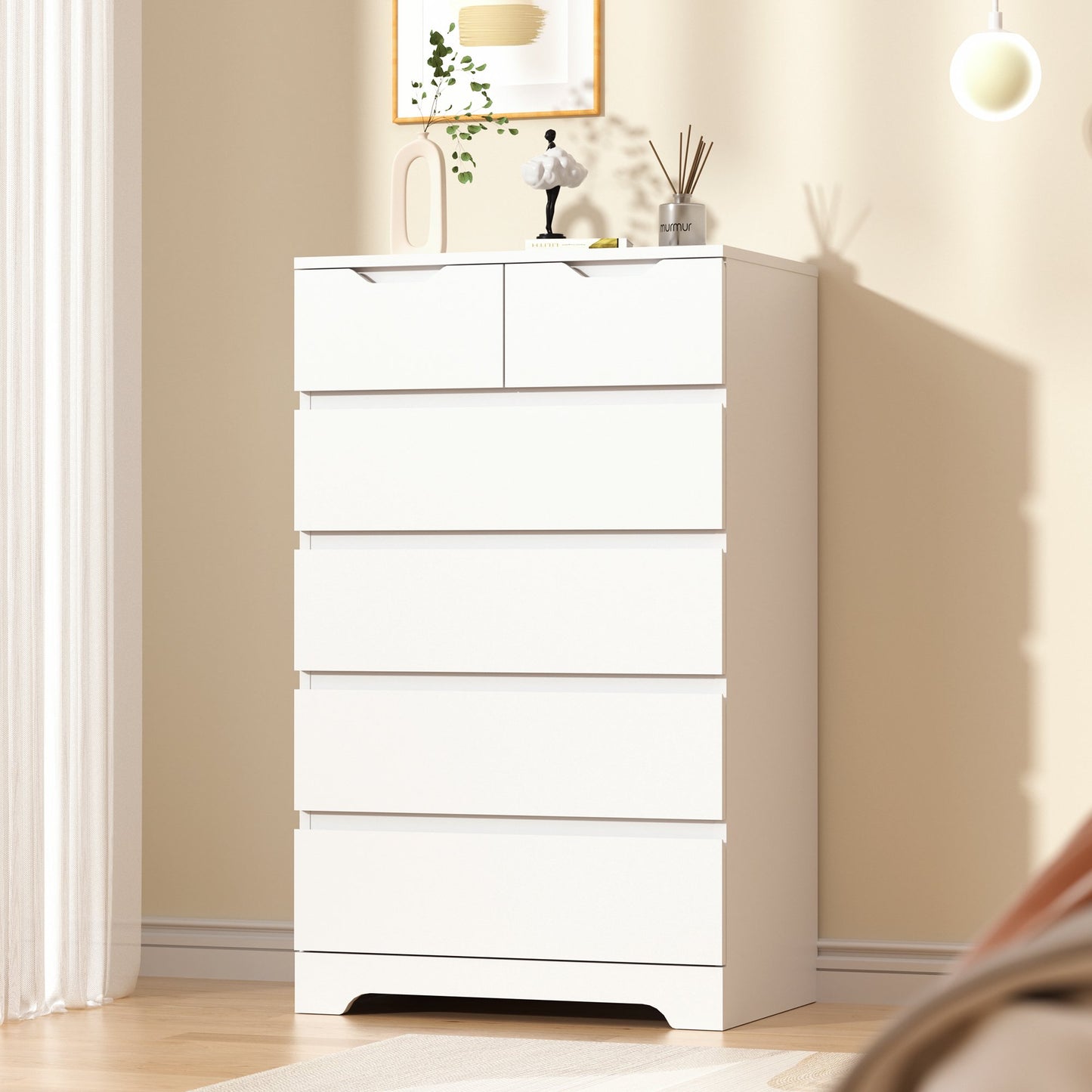 Eunon Dresser, 6 Large Drawer White Dresse, Wood Storage Chest Organizers ,Chests of Drawers with Large Organizer for Living Room