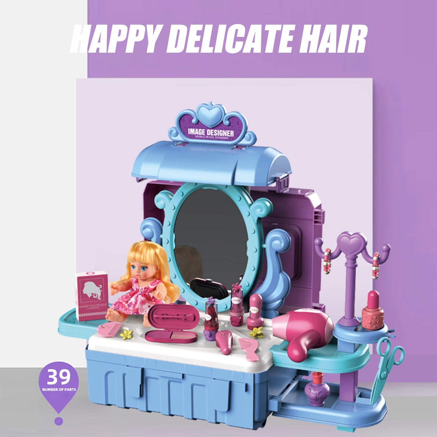 Vecukty 39Pcs Pretend Beauty Salon Set for Kids, Play Hair Stylist Toy with Simulation Spray, Image Designer Role Play Kit, Gift for Girls Boys