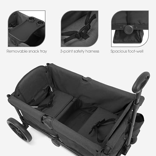SACVON All-Terrain Stroller Wagon for Toddlers with Canopy, Parent Organizer, Adjustable Handlebar, 2 Cup Holders