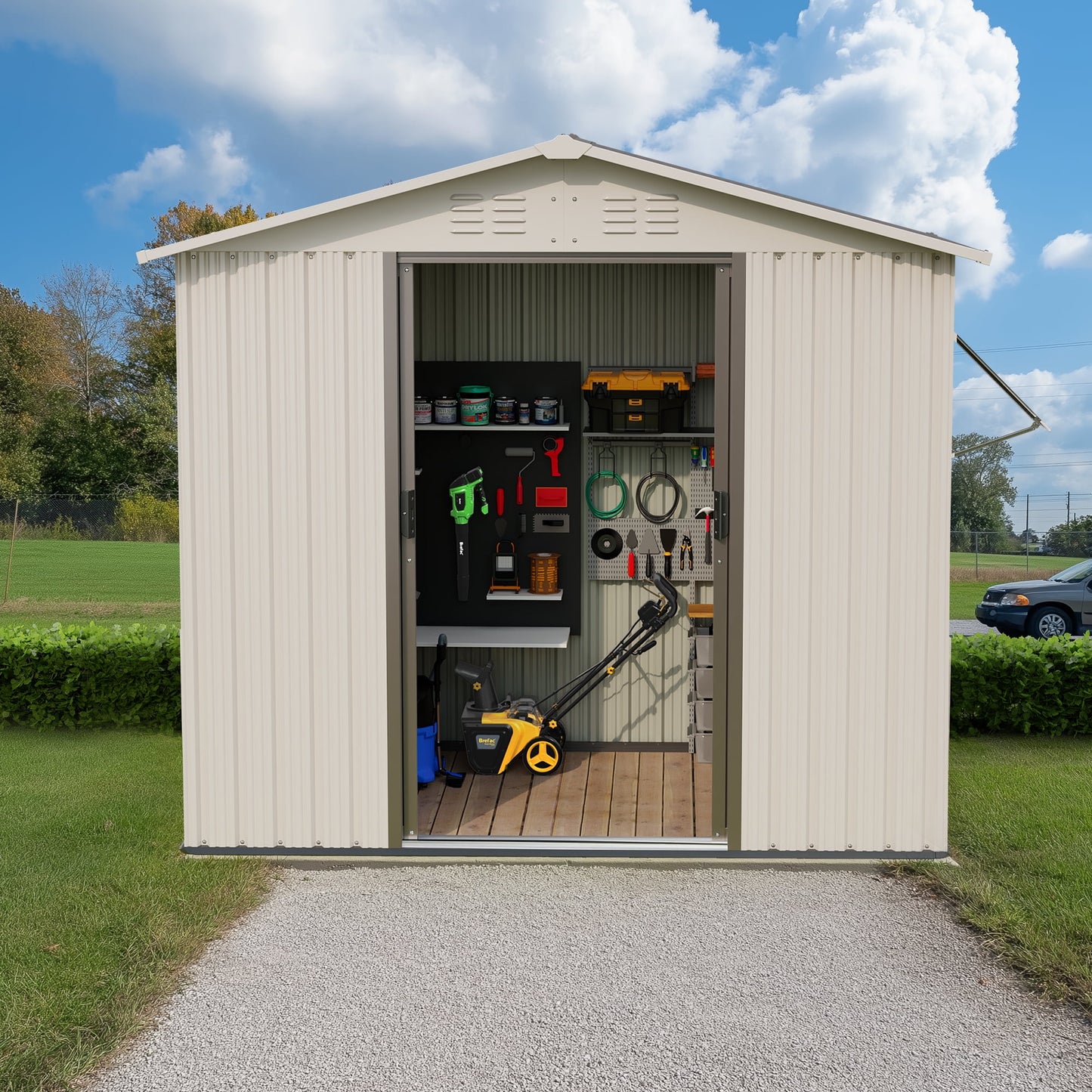 Brefac Outdoor Storage Shed, 6x4 FT, Garbage Can,Outdoor Metal Shed for Tool,Garden,Bike, Brown