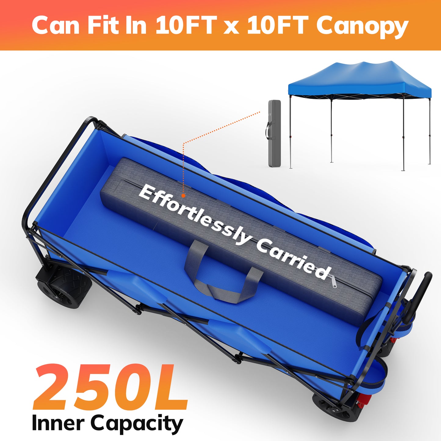 Vecukty 51.2" Large Collapsible Folding Wagon Cart, 560 lbs Load Capacity, Heavy-Duty Steel Frame & Oversized Wheels for Grocery Shopping, Camping, Sports, Moving – Blue