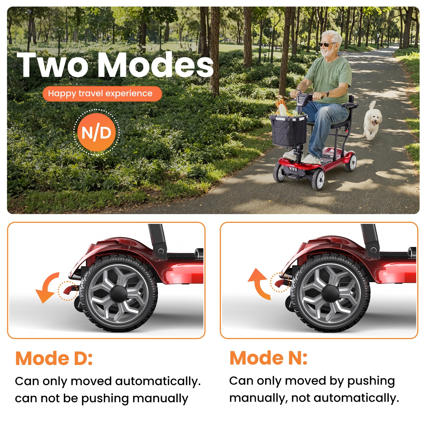 SACVON Foldable 4 Wheels Mobility Scooter for Seniors, Aluminum Frame, Lithium Battery, Suitable for Travel, 300 lbs, Red