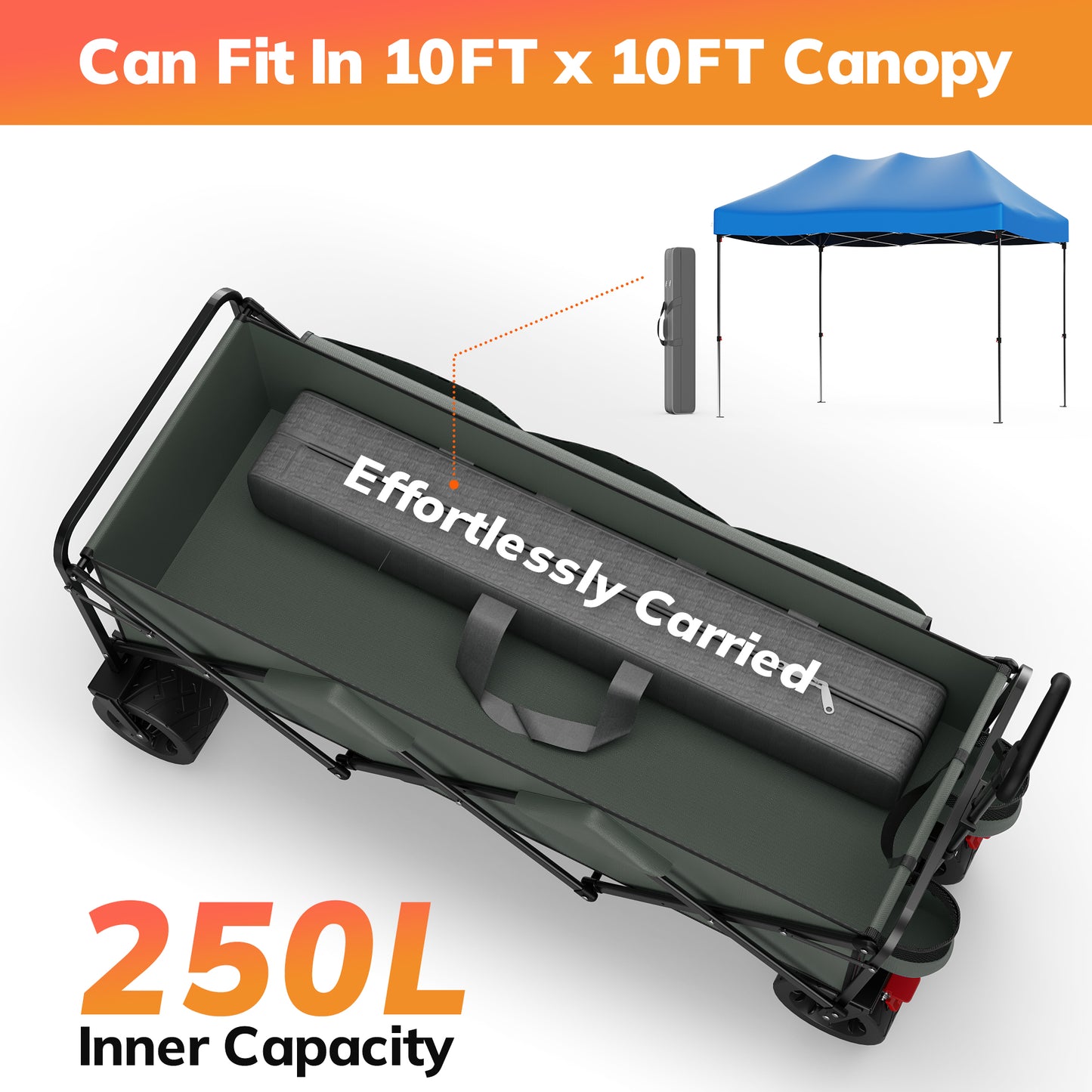 Vecukty 51.2" Large Collapsible Folding Wagon Cart, 560 lbs Load Capacity, Heavy-Duty Steel Frame & Oversized Wheels for Grocery Shopping, Camping, Sports, Moving – Gray