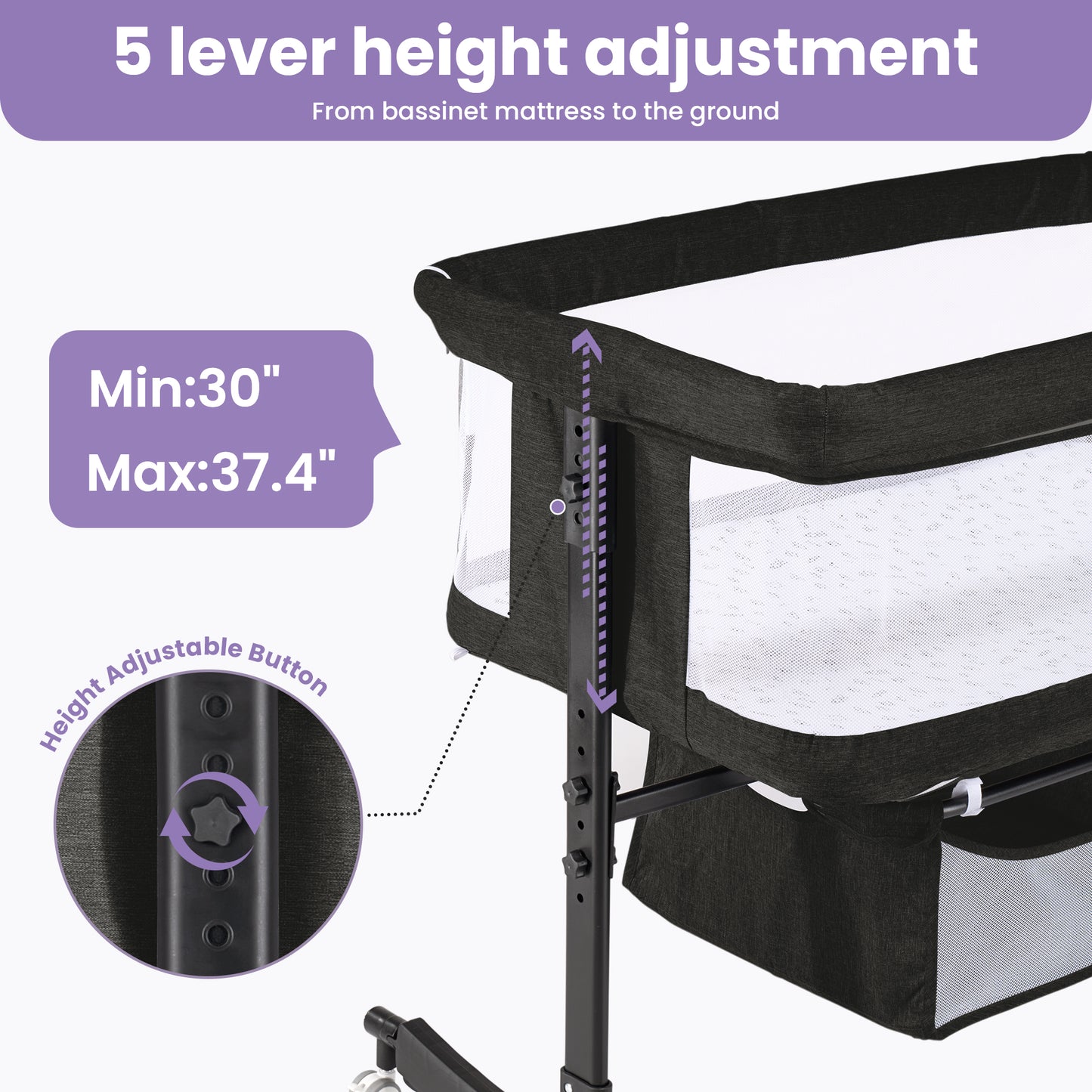 SACVON Baby Bassinets, All Mesh Crib Portable for Safe Co-Sleeping,Adjustable Bedside Sleeper,Baby Bed for Infant Newborn, Black