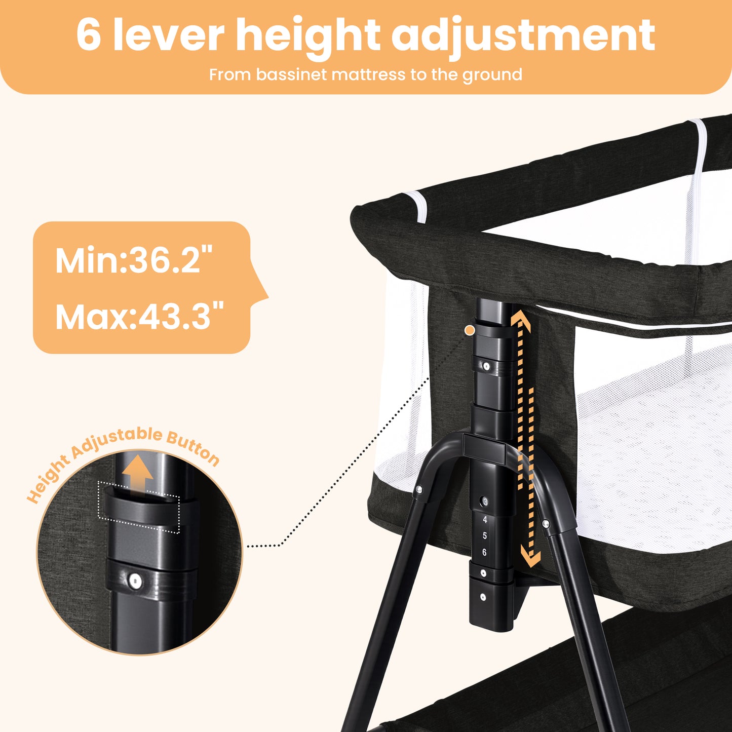 SACVON Baby Bassinet, Beside Sleeper for Baby, Bedside Bassinet with Storage Basket and Wheels to Reduce Mom's Fatigue, Black