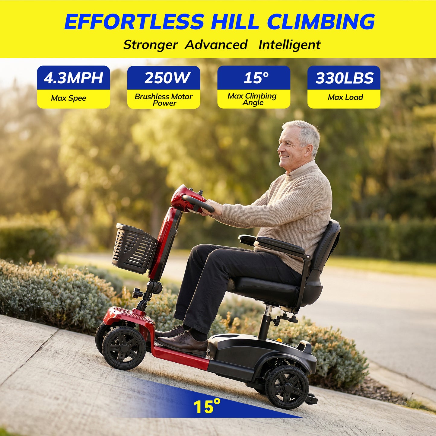 SACVON Mobility Scooter for Adults with 330 lbs Capacity,Foldable Motorized Scooter for Senior,12.5 Miles Travel,Airport Approved,Red