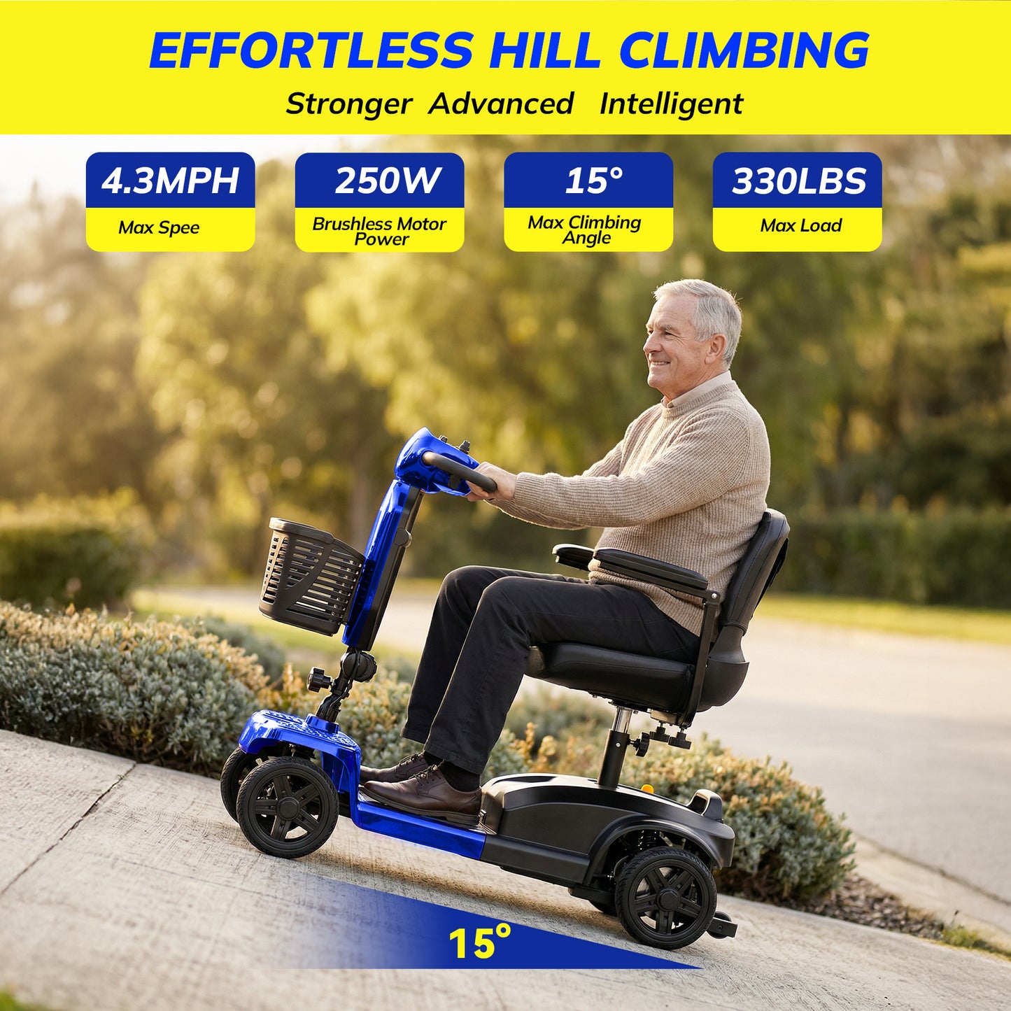 SACVON Mobility Scooter for Adults with 330 lbs Capacity,Foldable Motorized Scooter for Senior,12.5 Miles Travel,Airport Approved,Blue