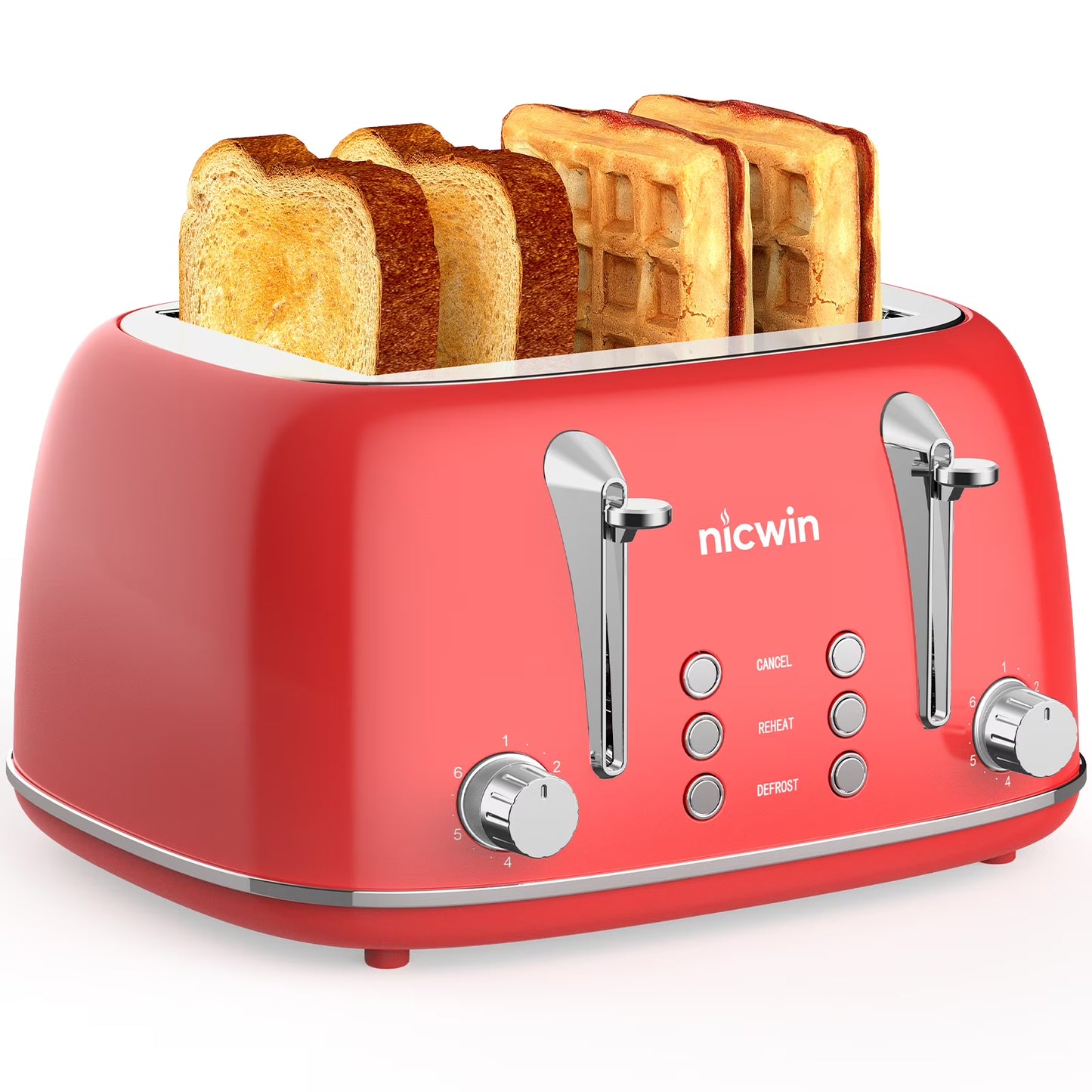 4 Slice Toaster, Extra Wide Slots Bread Toaster, Toast Shade Selector, Defrost & Reheat Functions for Kitchen Apartment Essentials, White