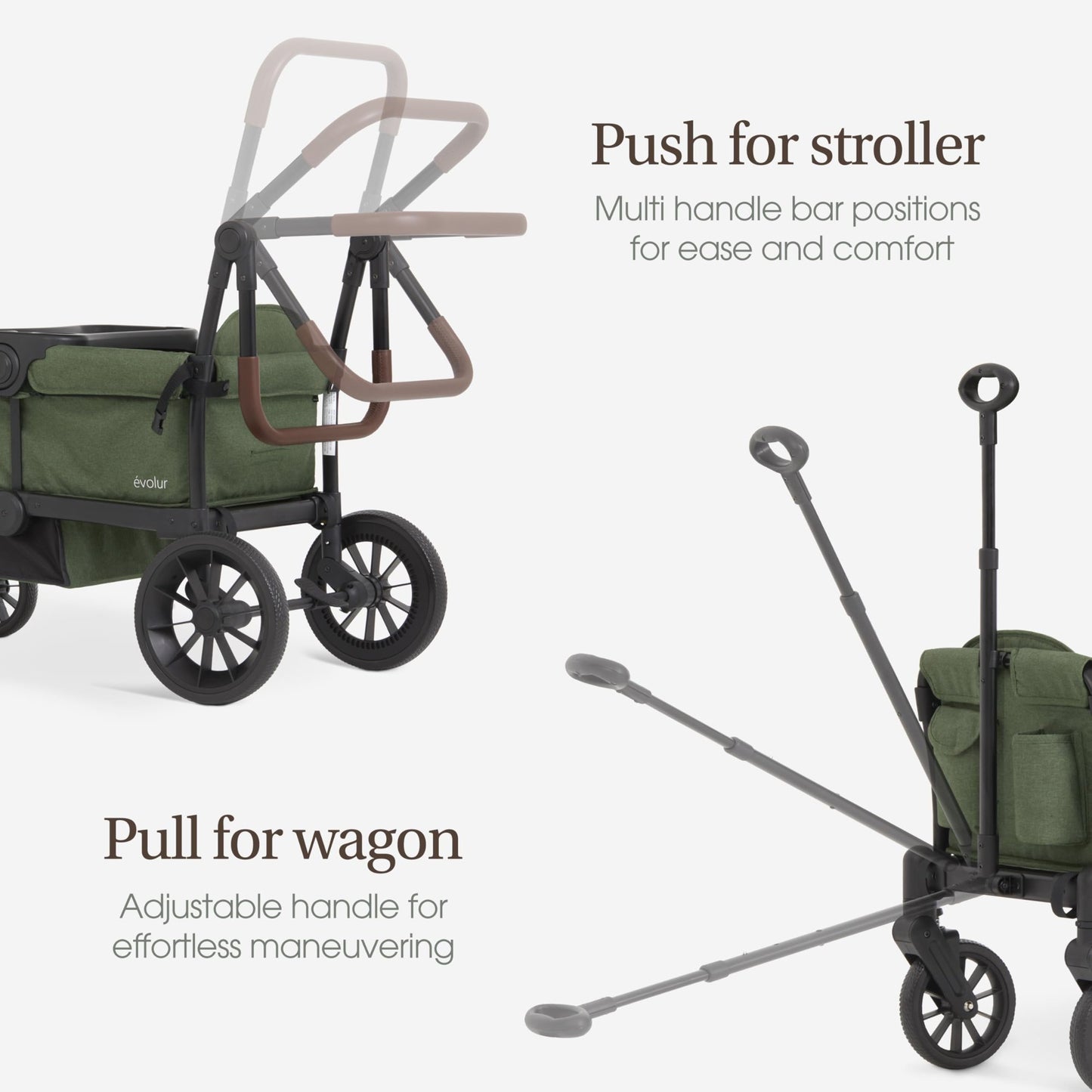 SACVON All-Terrain Stroller Wagon for Toddlers with Canopy, Parent Organizer, Adjustable Handlebar, 2 Cup Holders