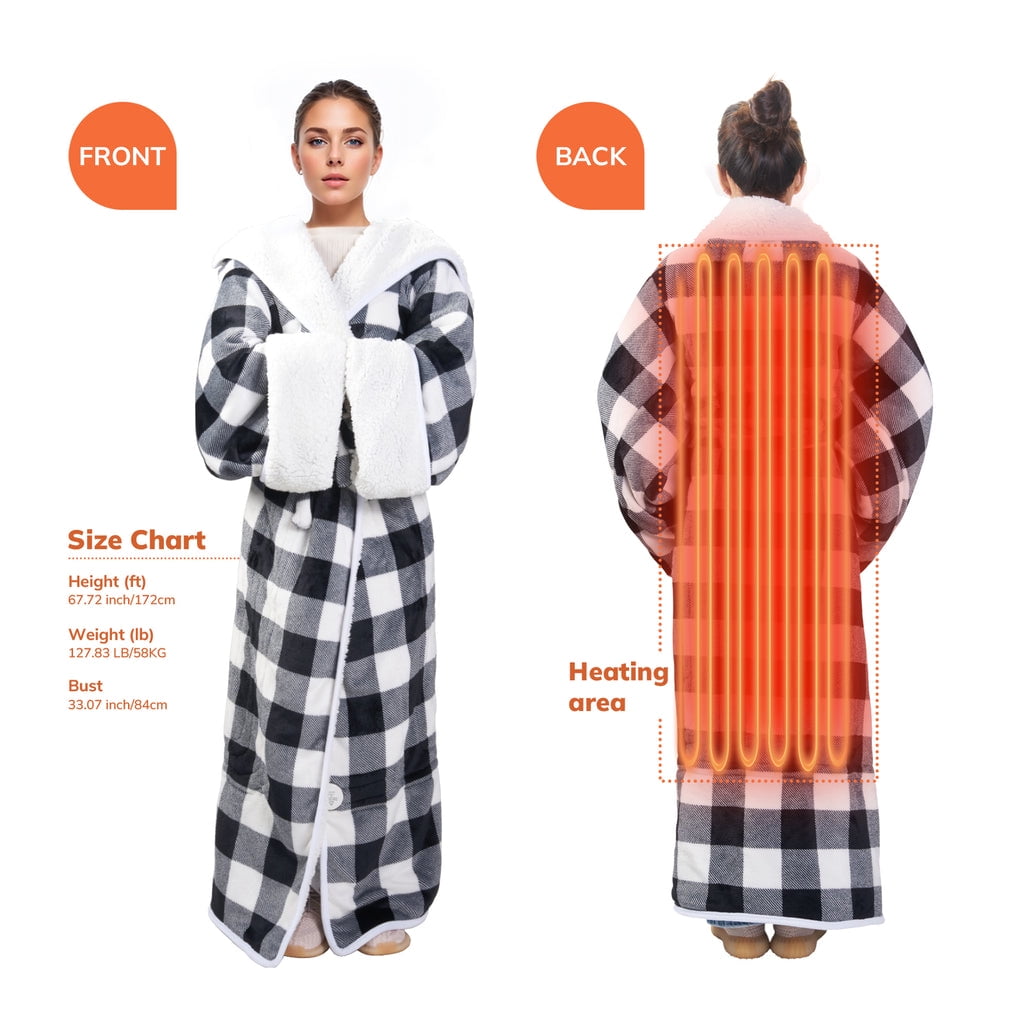 Wearable Electric Heating Blanket with Waistband and Sleeves - VECUKTY Cozy Plaid Heated Throw with 6 Heat Levels and Timer Settings - 50 x 70 inch,Gray