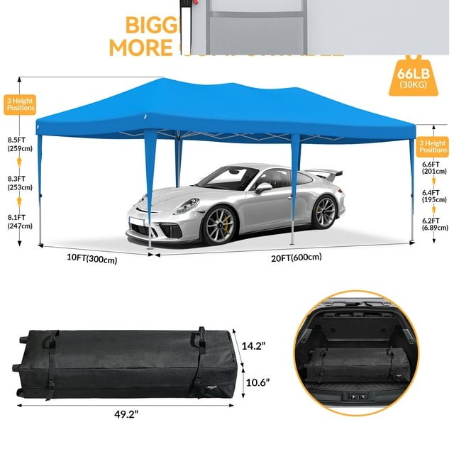 Vecukty 10 x 20 ft Blue Pop up Outdoor Canopies, Removable Sidewalls
