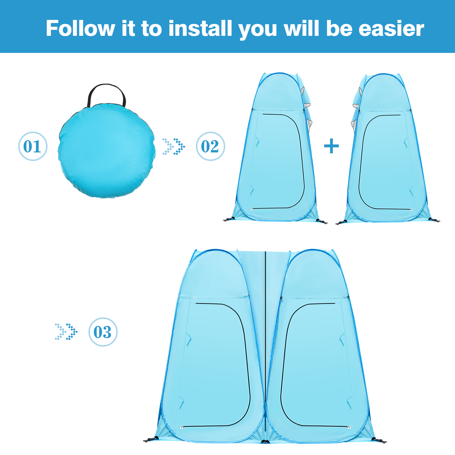 Pop Up Shower Tent, Vecukty 94.5x47.2x78.7inch Upgrade Double Privacy Tent, Porta-Potty Tent,Blue