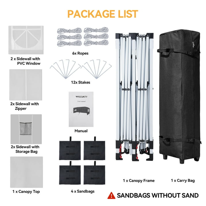 VECUKTY 10 x 20ft Pop up Canopy Tent with 6 Sidewalls, Wheeled Bag, Shelter for Outdoor Shade,White