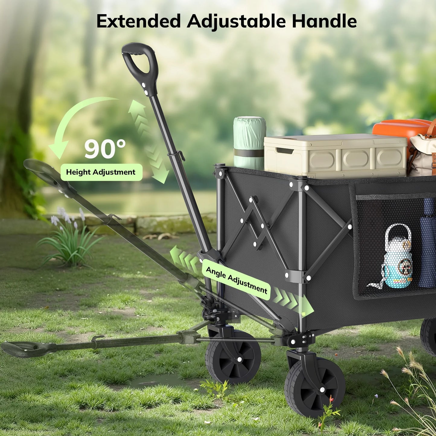 Vecukty Compact Wagon Cart, Gathered Collapsible Camping Cart,Portable Utility Grocery Wagon for Camping, Beach, Picnic, Shopping, Black