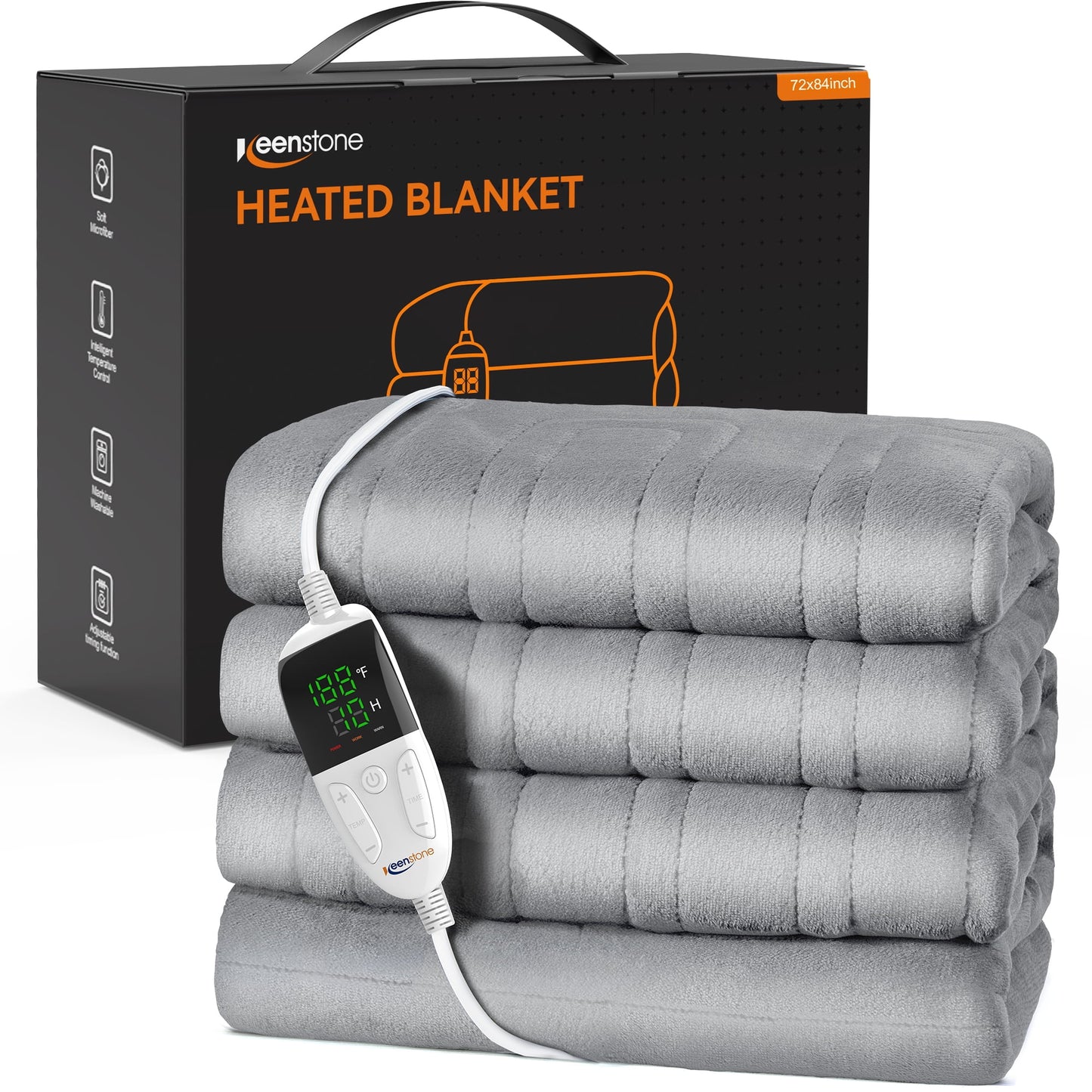 VECUKTY Double-sided Flannel Electric Heated Blanket Throw, 50"x60" Machine Washable Fast Heating Blanket for Office Bedroom Livingroom - Gray