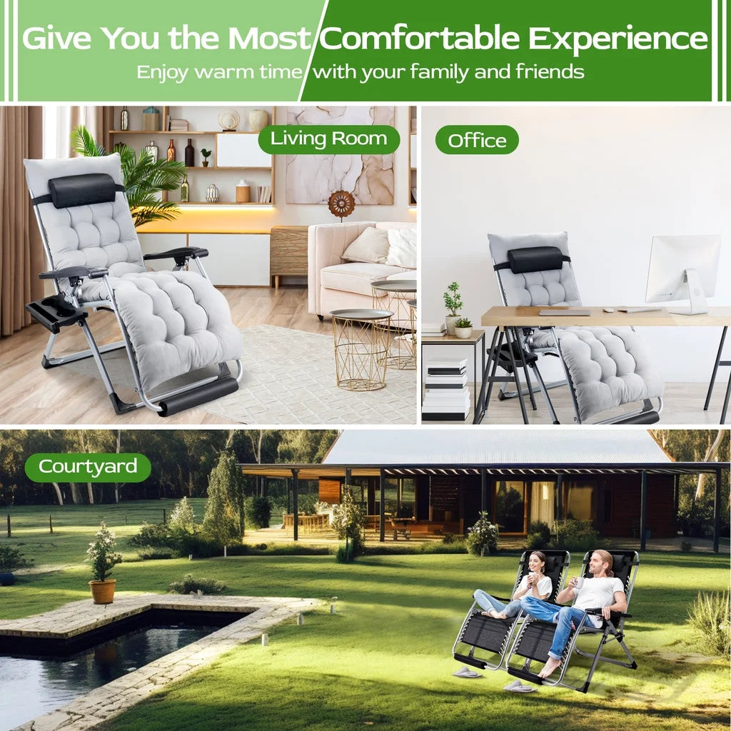 VECUKTY XL Oversize Zero Gravity Chair - 500lb Capacity, 29-Inch Wide Padded Seat, Folding Travel Recliner for Outdoor / Indoor Use - Patio, Lawn,Grey,Portable and Heavy Duty