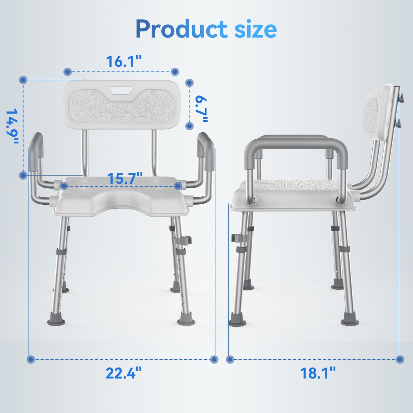 SACVON U Shower Chair Seat with Padded Armrests for Bathtub Slip Resistant Shower Seat Adjustable Height Shower Chair 290 lb Capacity