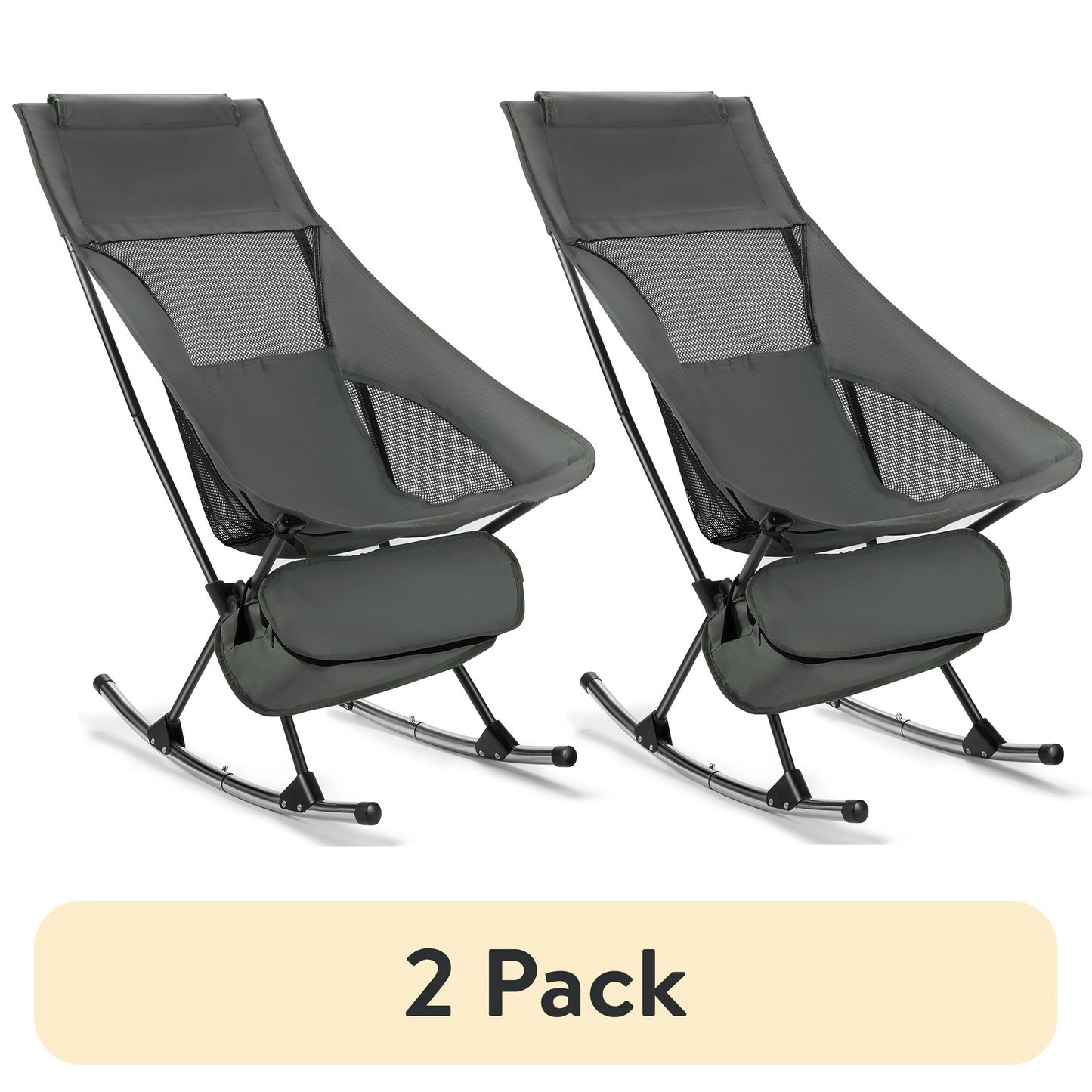 (2 pack) Camping Chair, Vecukty High Back Rocking Chair 165 lbs Capacity,Compact Outdoor Portable Folding Rocker Chair for Camping Hiking Gardening Travel Beach Picnic,Gray