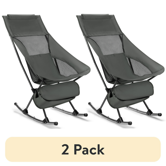 (2 pack) Camping Chair, Vecukty High Back Rocking Chair 165 lbs Capacity,Compact Outdoor Portable Folding Rocker Chair for Camping Hiking Gardening Travel Beach Picnic,Gray