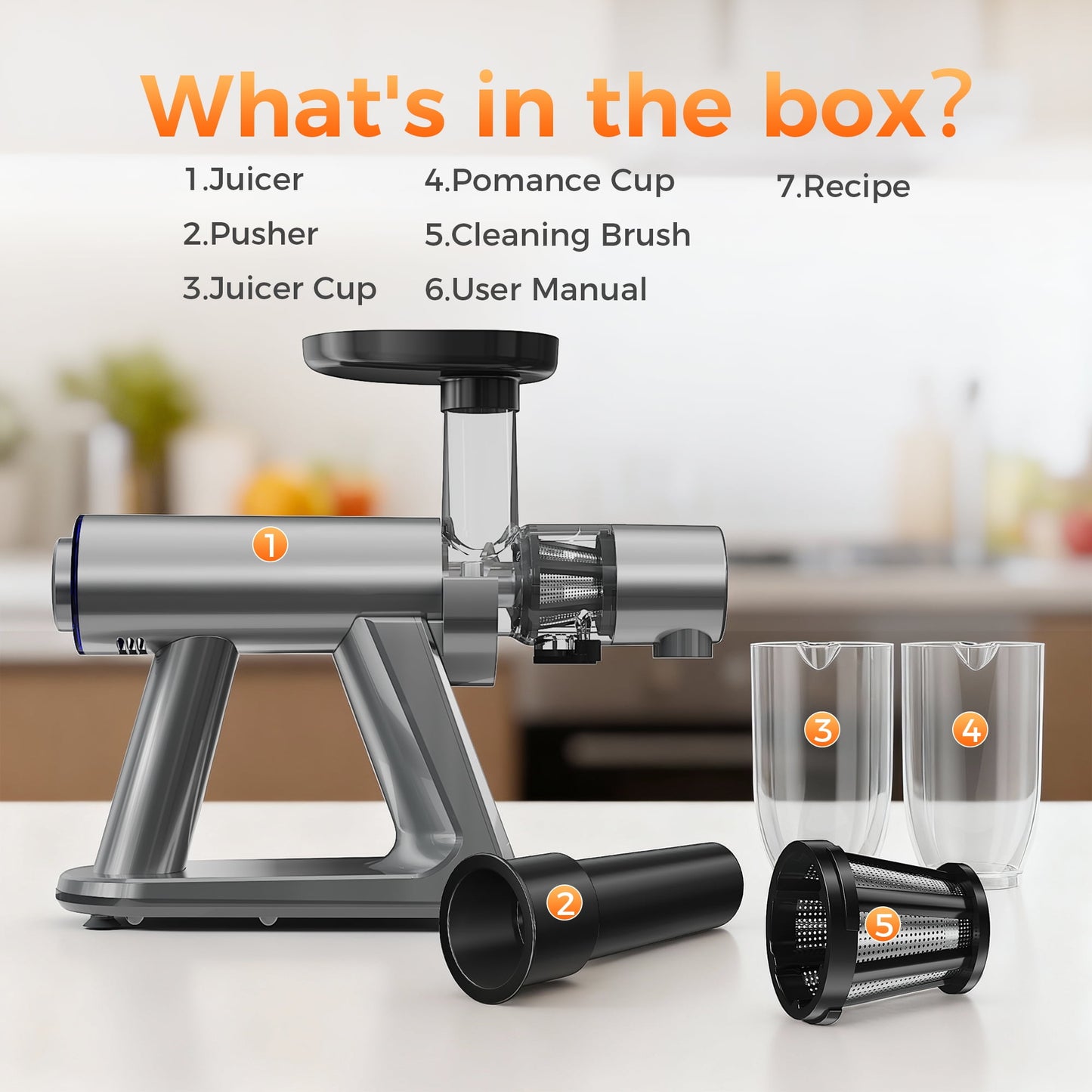 NICWIN Masticating Cold Press Juicer Machine, Slow Juice Extractor with Upgraded Fine Filter for Vegetables and Fruits, High Juice Yield & Easy to Clean, Gray