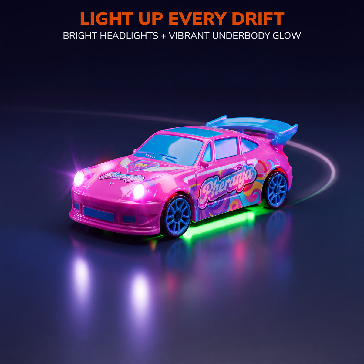 Vecukty 1:64 Pink Mini RC Drift Race Car, Heart Wing Graffiti with Blue Spoiler Remote Control Vehicle