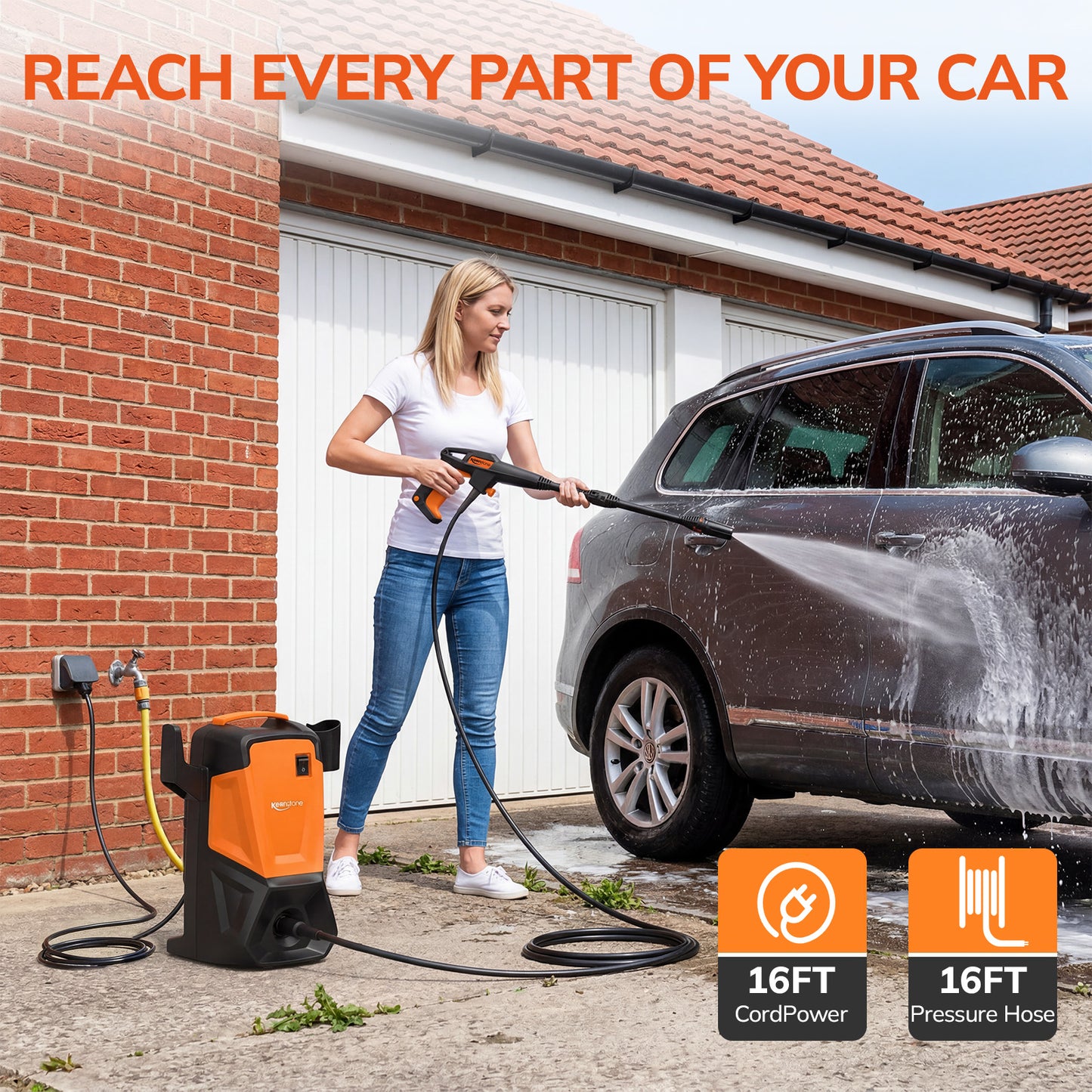 Keenstone 1500W Electric Pressure Washer 4000PSI Max 2.6 GPM with Adjustable Nozzle 0-120°,Power Cleaning Machine with Foam Cannon, Portable to Clean Patios, Cars, Fences, Driveways