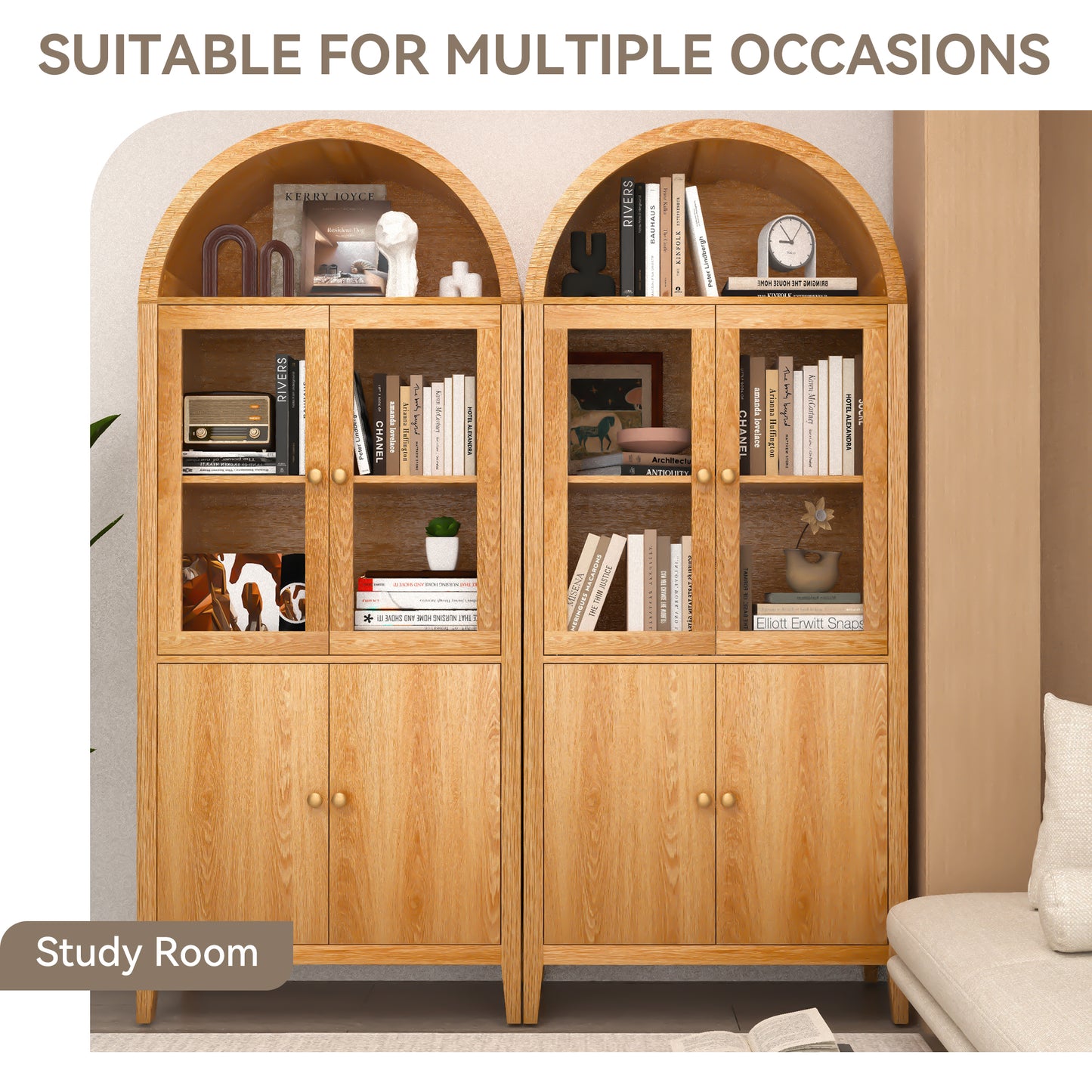 Eunon Tall Arched Storage Display Cabinet,Arched Storage Cabinet With Doors Retro Oak