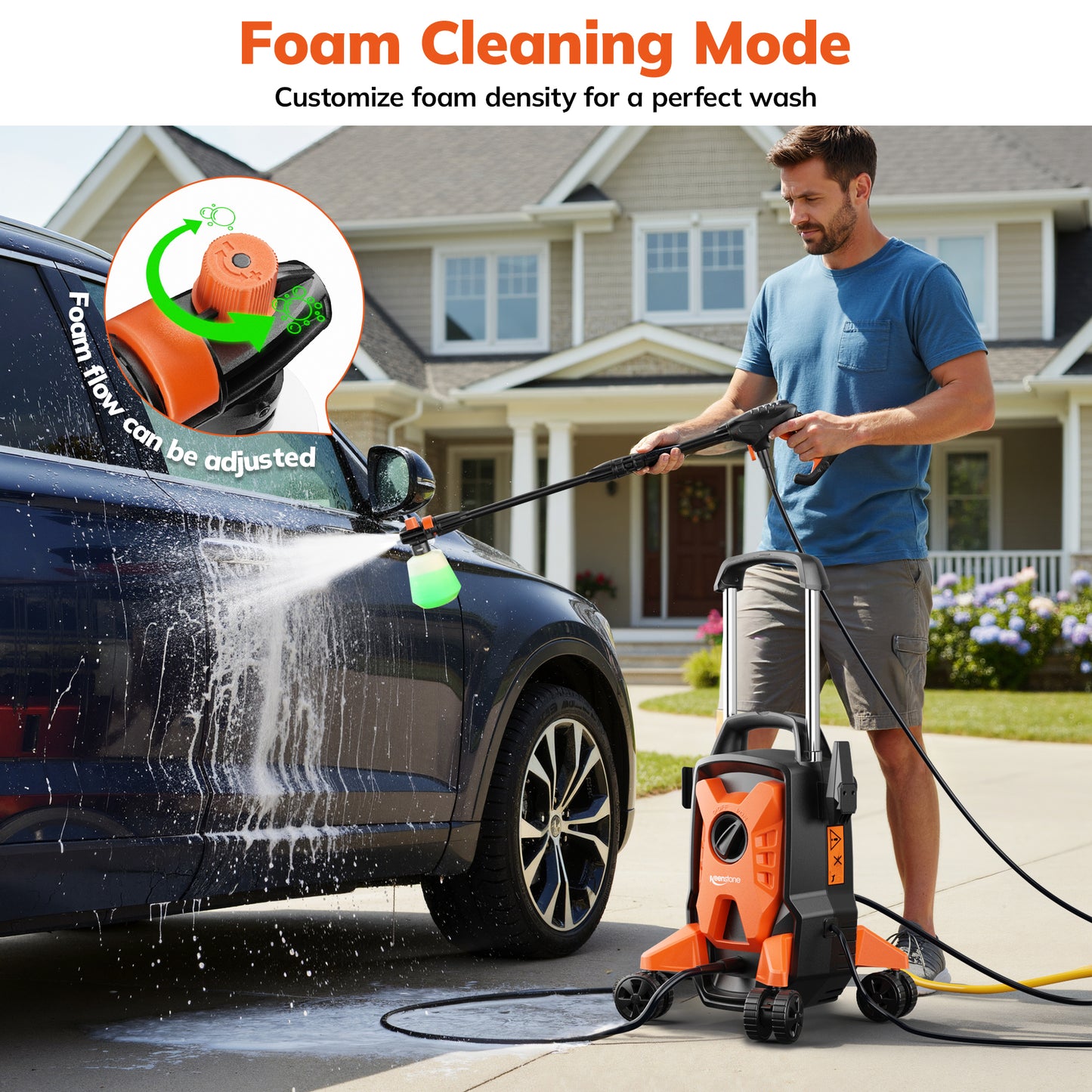 TCISA Electric 4000 PSI Pressure Washer,Max 2.8 GPM Power Washer with 35FT Cord,20FT Hose,Adjustable Nozzle 0-120°,Foam Cannon for Patios Cars Fences Driveways Orange