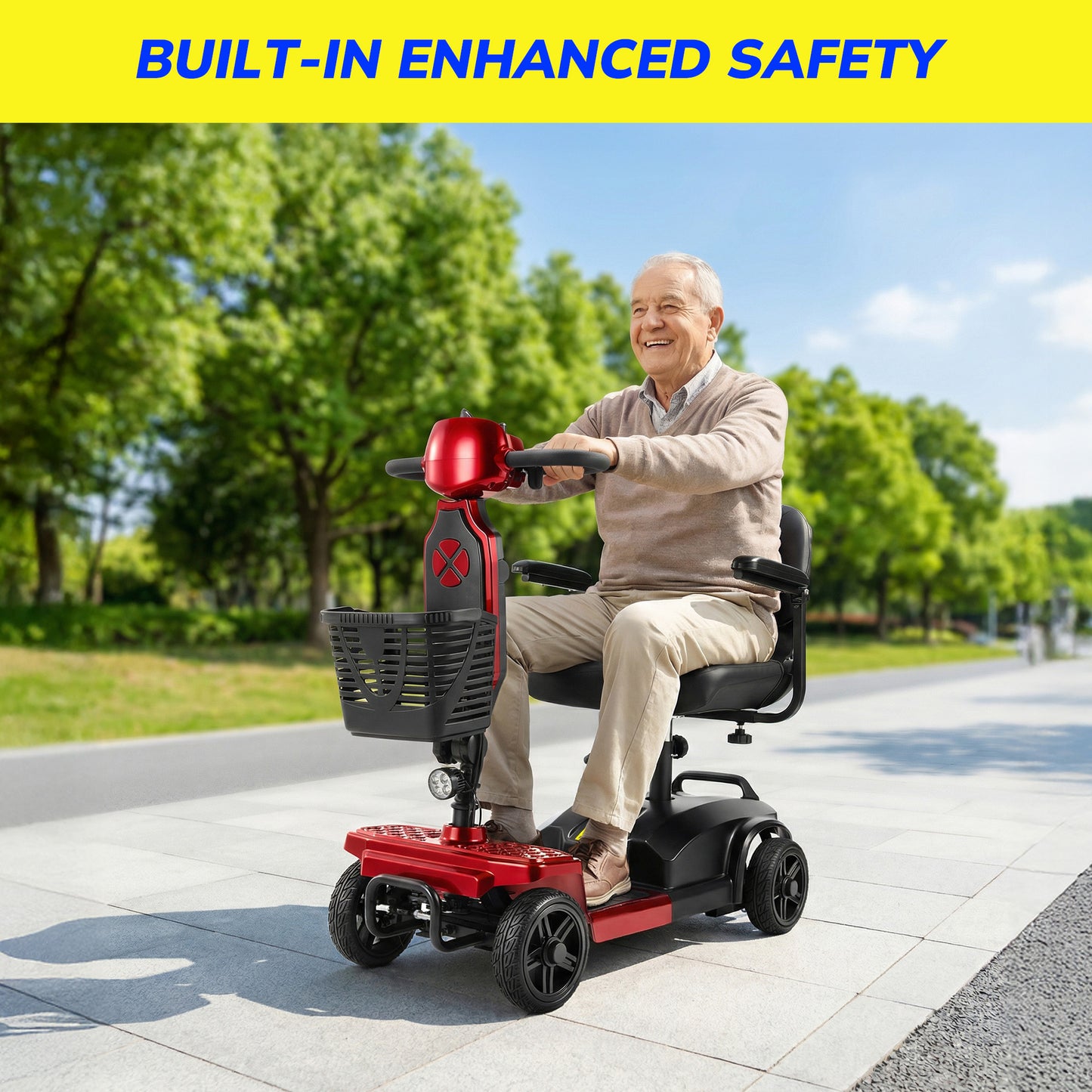 SACVON Mobility Scooter for Adults with 330 lbs Capacity,Foldable Motorized Scooter for Senior,12.5 Miles Travel,Airport Approved,Red