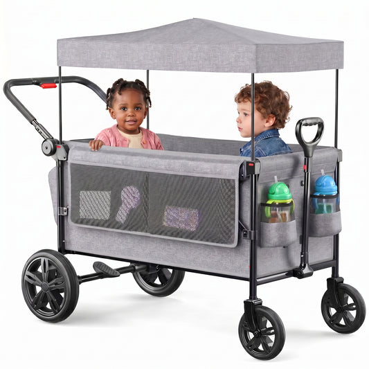 SACVON All-Terrain Stroller Wagon for Toddlers with Canopy, Parent Organizer, Adjustable Handlebar, 2 Cup Holders