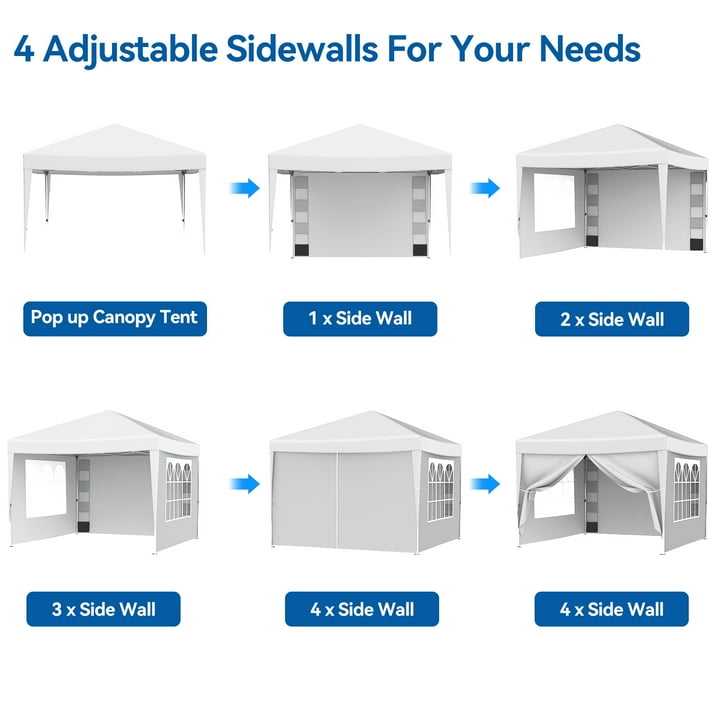 VECUKTY 10 x 10ft Pop up Canopy Tent with Sidewalls, Wheeled Bag, Shelter for Outdoor Shade, White
