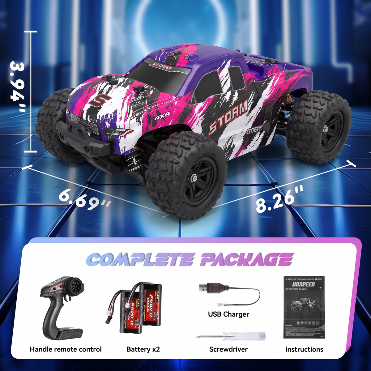 Vecukty 1:18 Scale RC Monster Truck, 45+ MPH 4WD Waterproof Off‑Road Remote Control Car, with 2 Rechargeable Batteries, Birthday Christmas Holiday Gift for Boys Teens Adults