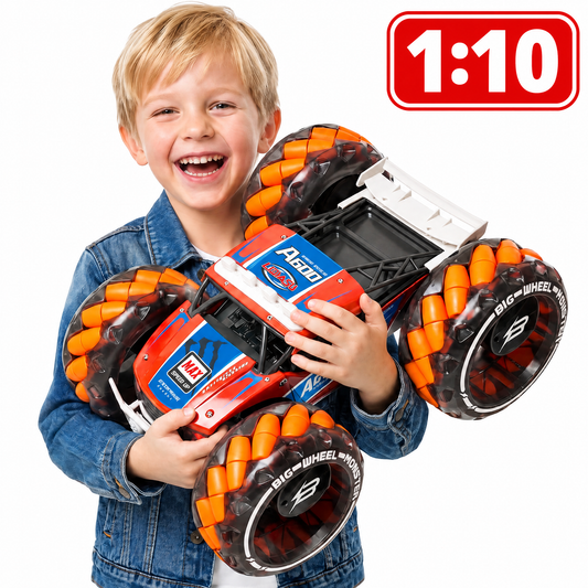 1:10 RC Car Truck, Giant Wheel Remote Control Toy Car with High-Speed Climbing, Colorful Gradient Lights & Music, Christmas Birthday Gift for Boys Kids, Orange