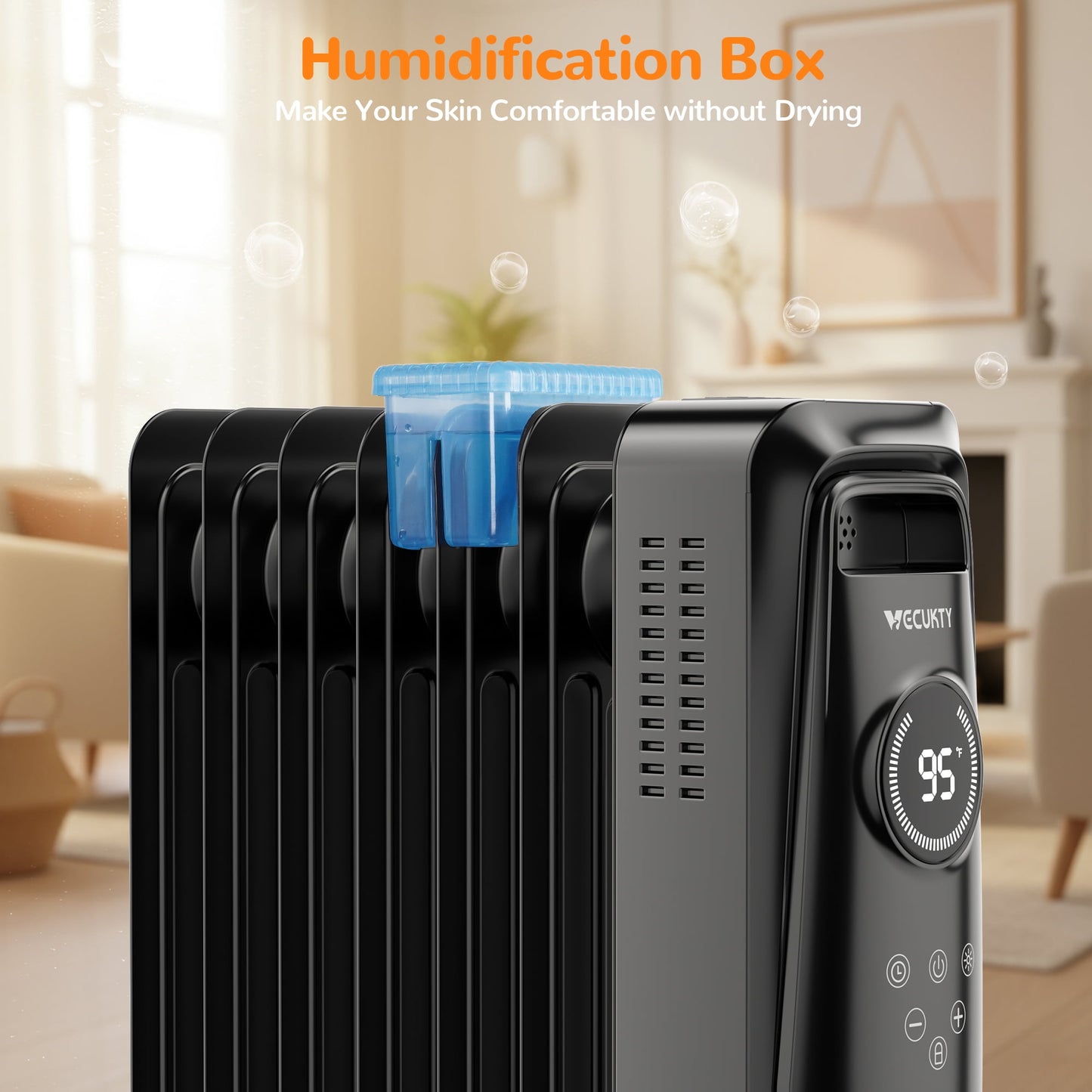 VECUKTY 1500W Oil Radiator Heater, Electric Oil Filled Space Heater Radiator with Remote Control,Child Lock,3 Modes,Overheat & Tip-Over Protection，24h Timer Digital Thermostat,Black