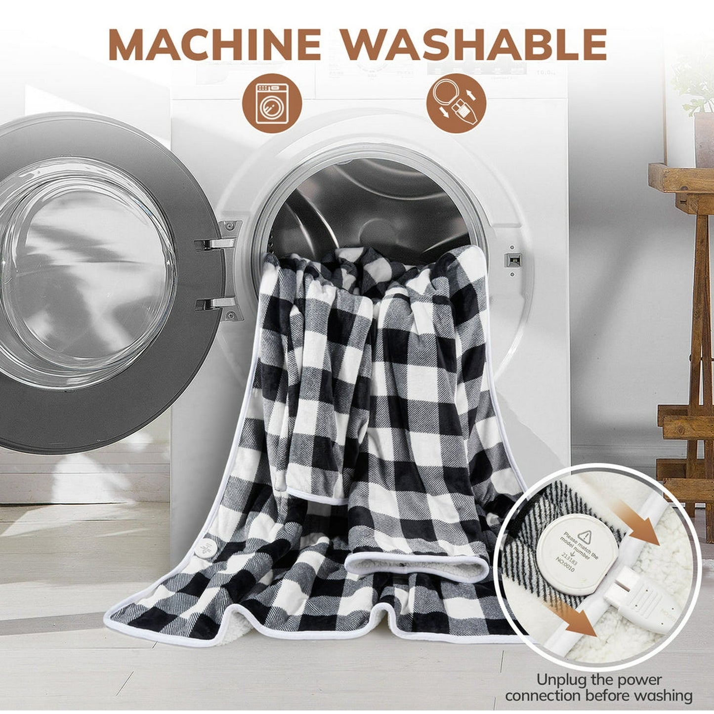 Wearable Electric Heating Blanket with Waistband and Sleeves - VECUKTY Cozy Plaid Heated Throw with 6 Heat Levels and Timer Settings - 50 x 70 inch,Gray