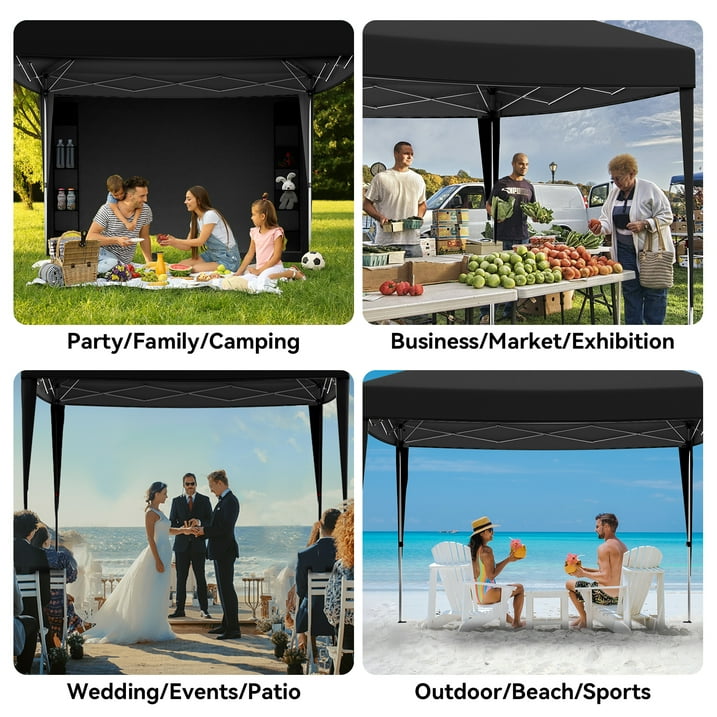 Vecukty 10' x 10' Black Sturdy Pop Up Canopy Tent, Removable Sidewalls