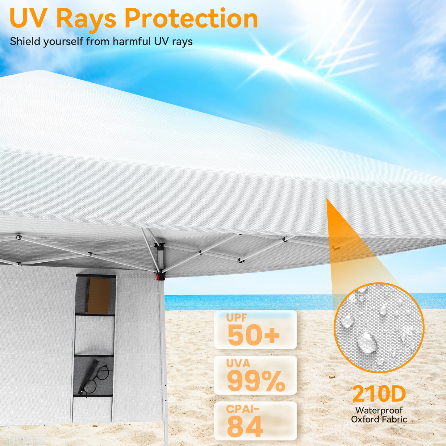 Vecukty 8ft x 8ft Top/10ft x 10ft Base Pop up Canopy Tent With Four Storage Bags For Garden,Beach Instant Tent Carry Bag,White