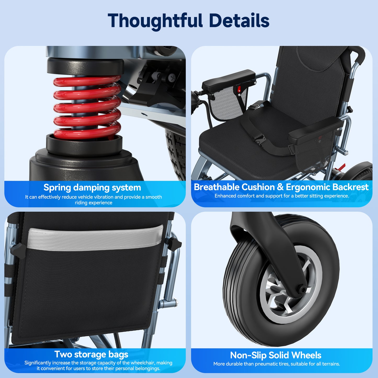 Ultra Aluminum Electric Wheelchairs for Adults, Foldable Lightweight Power Wheelchair, 500W Dual Motors, All Terrain Portable Motorized Wheelchair for Seniors