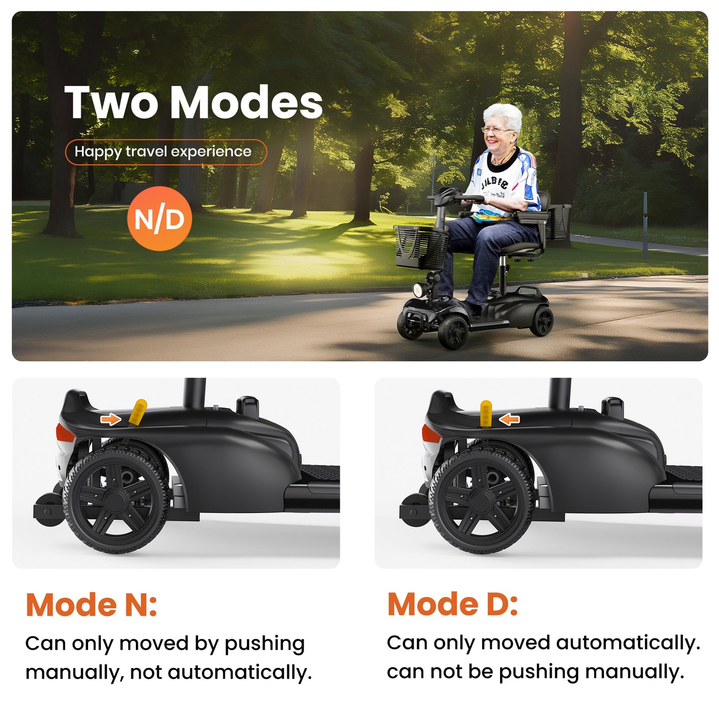 SACVON 4 Wheels Mobility Scooter with Cane Holder for Seniors, Electric Folding Wheelchair Device for Travel, Black