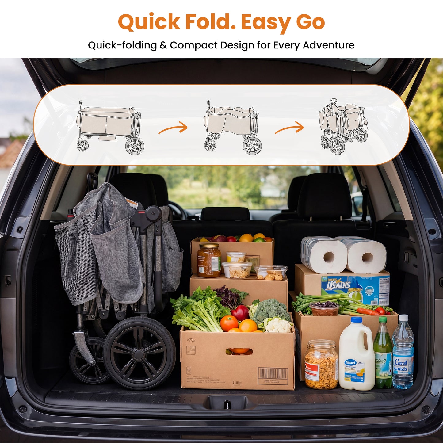 SACVON Stroller Wagon for 4 Kids with 5-Point Harnesses,Detachable Seats Stroller Wagon 4 Seater for Garden,Removable Canopy,Adjustable Handles,Camping Trips,Gray