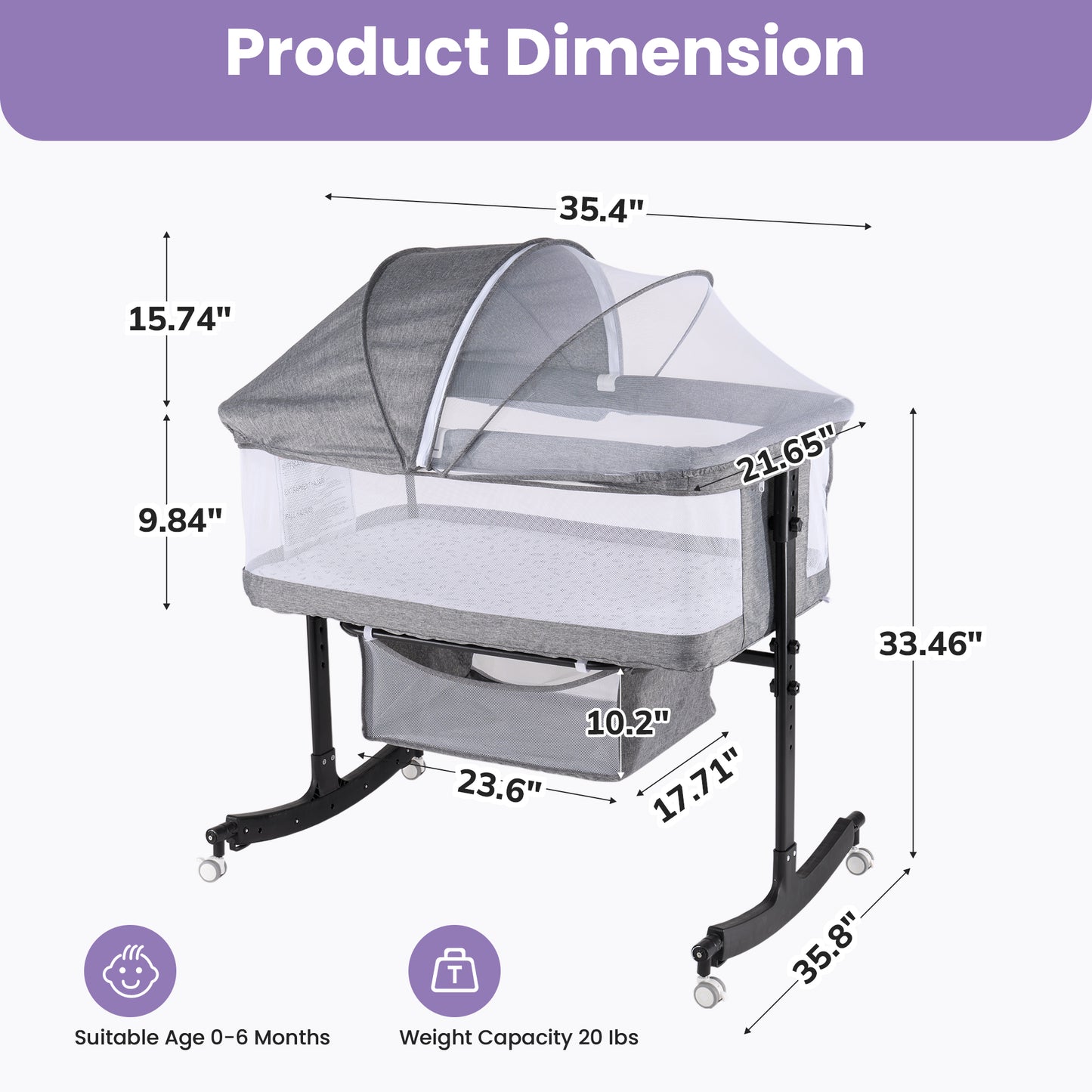 SACVON Baby Bassinets, All Mesh Crib Portable for Safe Co-Sleeping,Adjustable Bedside Sleeper,Baby Bed for Infant Newborn, Gray