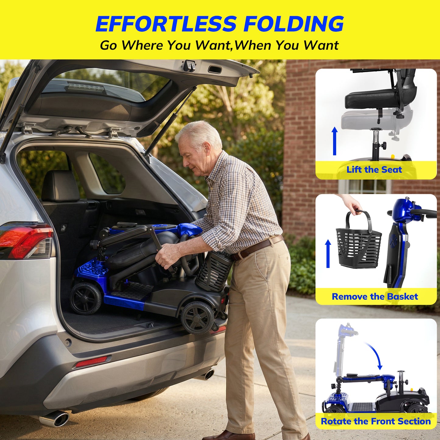 SACVON Mobility Scooter for Adults with 330 lbs Capacity,Foldable Motorized Scooter for Senior,12.5 Miles Travel,Airport Approved,Blue