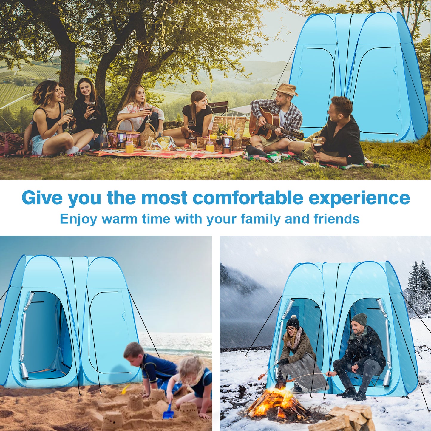 Pop Up Shower Tent, Vecukty 94.5x47.2x78.7inch Upgrade Double Privacy Tent, Porta-Potty Tent,Blue