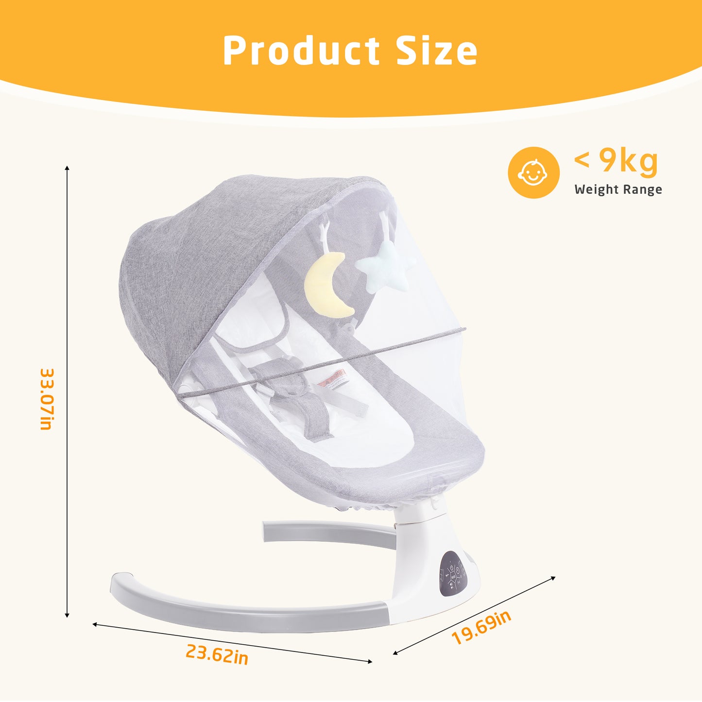 SACVON Baby Swing with Bluetooth Music & Remote, 5-Speed Portable Rocker for Indoor Outdoor Use, Gray