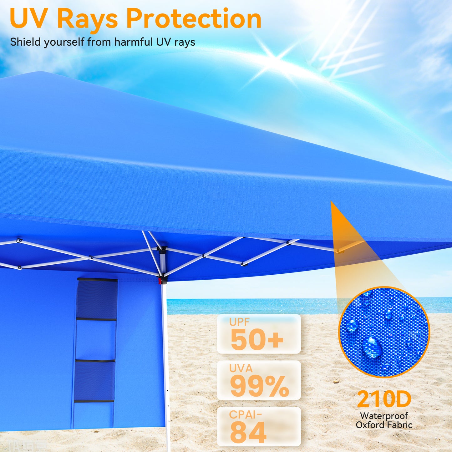 Vecukty 8ft x 8ft Top/10ft x 10ft Base Pop up Canopy Tent With Four Storage Bags For Garden,Beach Instant Tent Carry Bag,Blue