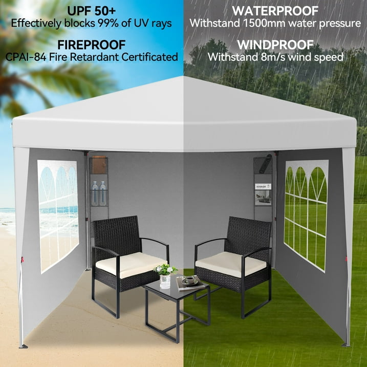 VECUKTY 10 x 10ft Pop up Canopy Tent with Sidewalls, Wheeled Bag, Shelter for Outdoor Shade, White