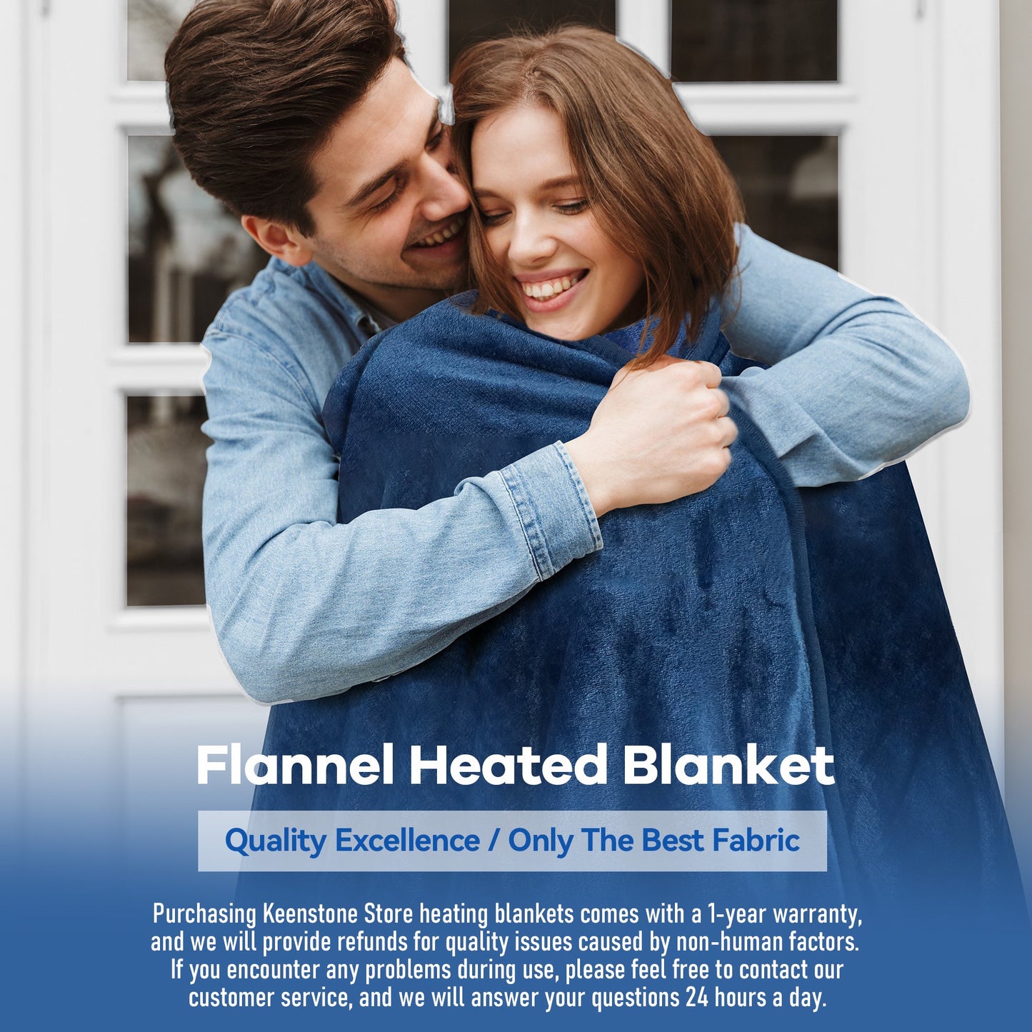 Keenstone Double-sided Flannel Electric Heated Blanket King Size Dual Control, 90"x100" Machine Washable Fast Heating Blanket with 6 Heating Levels &10 Hours Auto Off,Blue
