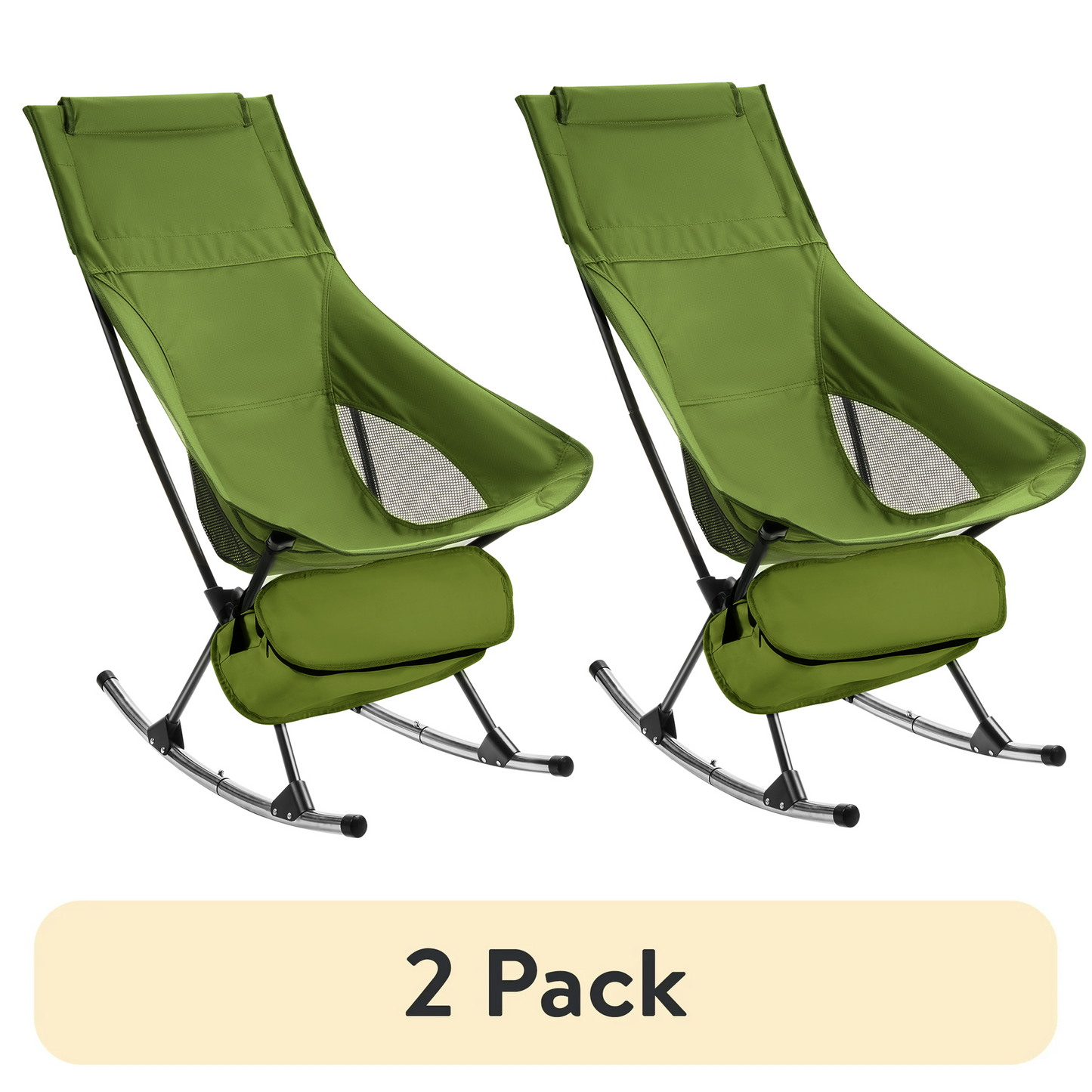 (2 pack) Camping Chair, Vecukty High Back Rocking Chair 165 lbs Capacity, Heavy Duty Compact Outdoor Portable Folding Rocker Chair for Camping Hiking Gardening Travel Beach Picnic,Green